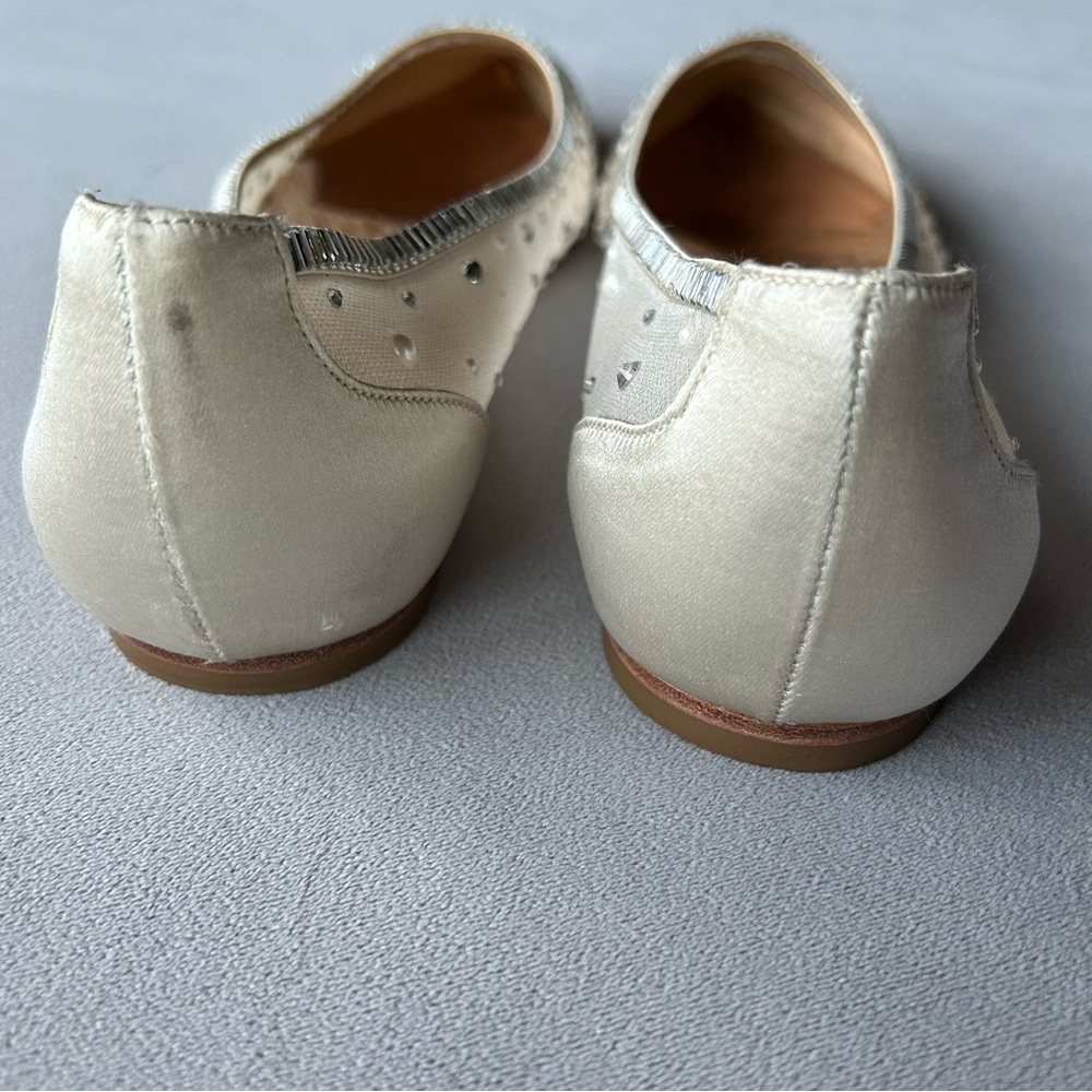 Badgley Mischka ~ Babette ~ Bejeweled Mesh Flat ~ Ivory Satin ~ Womens Size 8 - Picture 10 of 17